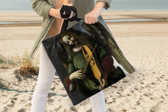 MuchoWow® Schoudertas - Strandtas - Big Shopper - Boodschappentas - An angel in green with a vielle - Leonardo da Vinci - 45x45 cm - Katoenen tas