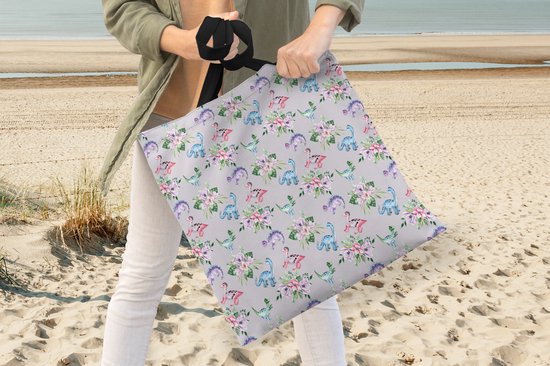 Sac bandoulière - Sac de plage - Shopper Kids Room - Dinosaurus - Arrangements floraux - 45x45 cm - Sac en coton