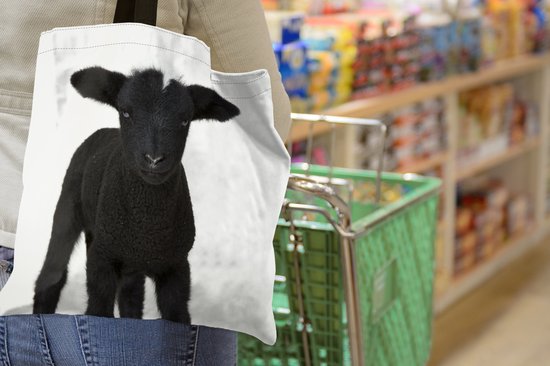 Sac bandoulière - Sac de plage - Shopper Bel agneau noir sur fond blanc - 40x40 cm - Sac en coton