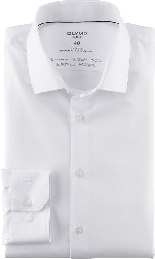 OLYMP No. 6 super slim fit overhemd 24/7 - wit - Strijkvriendelijk - Boordmaat: 42
