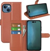 iPhone 14 Plus Hoesje - MobyDefend Kunstleren Wallet Book Case (Sluiting Voorkant) - Bruin - GSM Hoesje - Telefoonhoesje Geschikt Voor iPhone 14 Plus