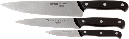 Eden Essentials messenset 3-delig, 2000-S03, Set met Koksmes, Universeelmes en Officemes, Ergonomische Handgreep