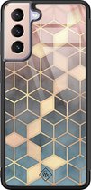 Casimoda® hoesje - Geschikt voor Samsung Galaxy S21 Plus - Cubes Art - Luxe Hard Case Zwart - Backcover telefoonhoesje - Multi