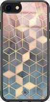 Casimoda® hoesje - Geschikt voor iPhone SE (2020) - Cubes Art - Luxe Hard Case Zwart - Backcover telefoonhoesje - Multi