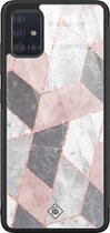 Coque en verre Samsung Galaxy A51 - Marbre grille pierre / Marbre abstrait - Multi - Hard Case Zwart - Coque arrière téléphone - Motif géométrique - Casimoda