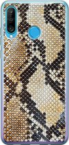 Casimoda® hoesje - Geschikt voor Huawei P30 Lite - Snake / Slangenprint bruin - Siliconen/TPU - Soft Case - Goudkleurig - Slangenprint