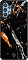 Casimoda® hoesje - Geschikt voor Samsung Galaxy A32 5G - Marmer Zwart Oranje - Zwart TPU Backcover - Marmer - Zwart
