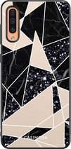 Casimoda® hoesje - Geschikt voor Samsung Galaxy A50 - Abstract Painted - Zwart TPU Backcover - Geometrisch patroon - Bruin/beige
