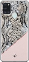 Casimoda® hoesje - Geschikt voor Samsung A21s - Snake Print - Backcover - Siliconen/TPU - Goudkleurig