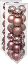 36x stuks kerstballen roze glans en mat kunststof diameter 3 cm - Kerstboom versiering