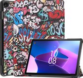 Case2go - Tablet hoes geschikt voor Lenovo Tab M10 (3e generatie) (TB328FU, TB328XU) - 10.1 inch - Tri-Fold Book Case met Auto/Wake functie - Graffiti