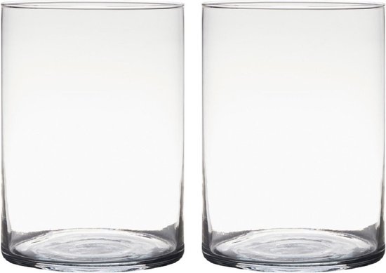 Hakbijl GlassBloemenvaas - 2x stuks - cilinder vorm - glas - transparant - D18 x H25 cm - Boeketten