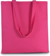 Basic katoenen schoudertasje in het fuchsia roze 38 x 42 cm met lange hengsels - Boodschappentassen - Goodie bags