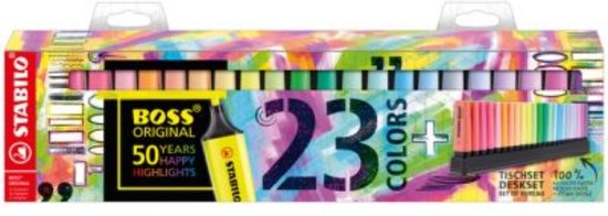 STABILO BOSS ORIGINAL - Markeerstift - 23 Stuks Deskset - 9 Standaard + 14 Pastel Kleuren - STABILO