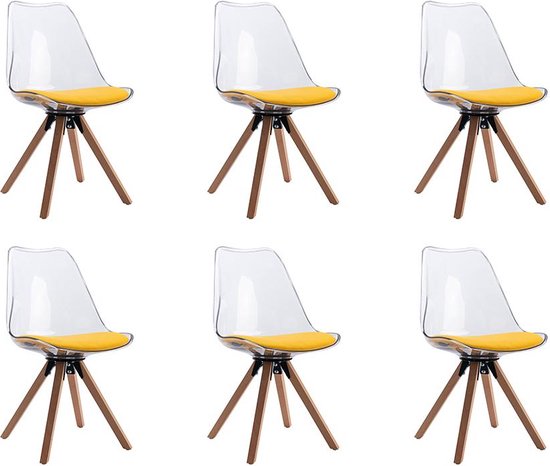 Set van 6 stoelen - Polycarbonaat en beuk - Transparant en geel - STEFY L  48 cm x H 85... | bol.com