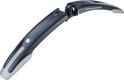 Zwart "Defender M1-650/29er" fietsspatbord met zilverkleurige reflecterende strip.