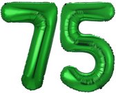 Folie Ballon Cijfer 75 Jaar Groen Verjaardag Versiering Helium Cijfer Ballonnen Feest versiering Met Rietje - 86Cm