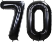 Folie Ballon Cijfer 70 Jaar Zwart Verjaardag Versiering Helium Cijfer Ballonnen Feest versiering Met Rietje - 86Cm