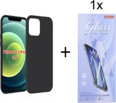 Hoesje Geschikt voor: iPhone 13 Silicone - Zwart + 1X Tempered Glass Screenprotector - ZT Accessoires
