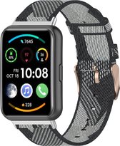 Nylon Smartwatch bandje - Geschikt voor Huawei Watch Fit 2 nylon gesp bandje - zwart/grijs - Strap-it Horlogeband / Polsband / Armband
