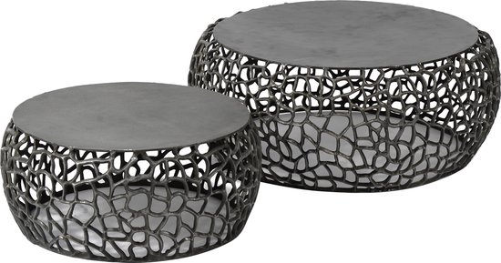 Chromy - Table basse - lot de 2 - rond - nickel noir - fonte sable - aluminium