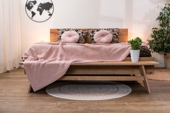 Zwevend bed - Bed Mila - inclusief hoofdbord en open nachtkastje - 200 x 200