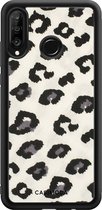 Casimoda® telefoonhoesje - Geschikt voor Huawei P30 Lite - Sweet Leo - Zwart TPU hoesje - Backcover - Bruin/beige - Luipaardprint