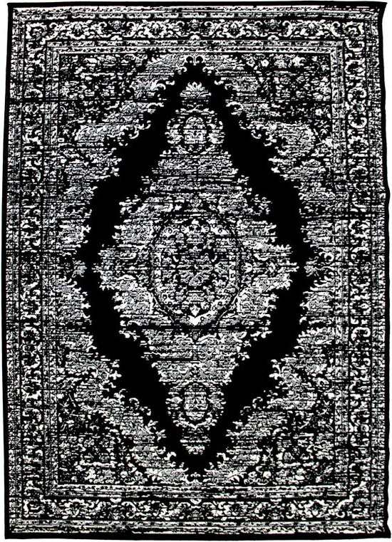 Vloerkleed Kindia zwart-wit 60 x 110 cm