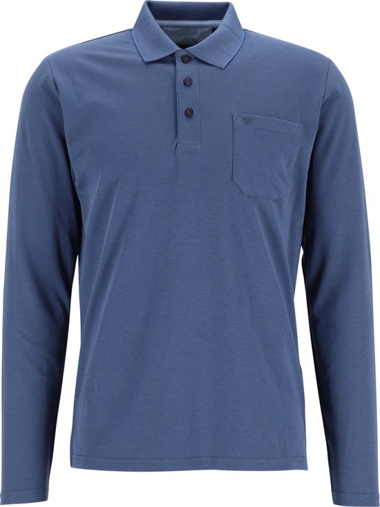 Redmond regular fit polo lange mouw - blauw melange - Maat: XL