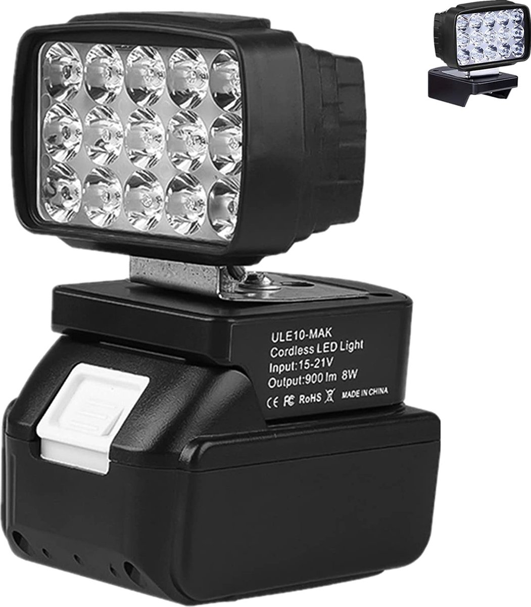 Batterijlamp geschikt voor Makita 14.4 V-18 V - Acculamp lamp - accu bouwlamp accu werklamp - 8W 900lm LED-batterijpot