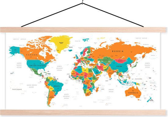 Carte du monde détaillée pour affiches textielposter enfants lattes vierge 90x45 cm - Tirage photo sur plaque scolaire (décoration murale salon / chambre)