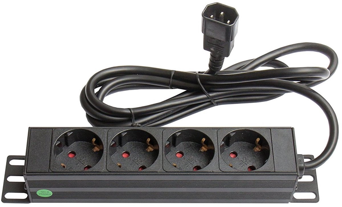 10'' stekkerdoos - IEC C14 - 4x CEE 7/3 - zonder schakelaar / zwart - 1,8 meter
