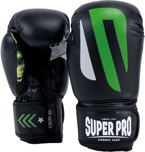 Super Pro Combat Gear (kick)Bokshandschoenen Kids No Mercy Zwart/Groen/Zilver 8oz