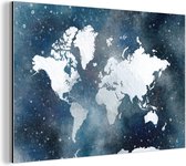 Wanddecoratie Metaal - Aluminium Schilderij Industrieel - Wereldkaart - Sterrenhemel - Waterverf - 150x100 cm - Dibond - Foto op aluminium - Industriële muurdecoratie - Voor de woonkamer/slaapkamer