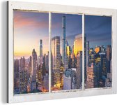 Wanddecoratie Metaal - Aluminium Schilderij Industrieel - New York - Doorkijk - Skyline - 30x20 cm - Dibond - Foto op aluminium - Industriële muurdecoratie - Voor de woonkamer/slaapkamer