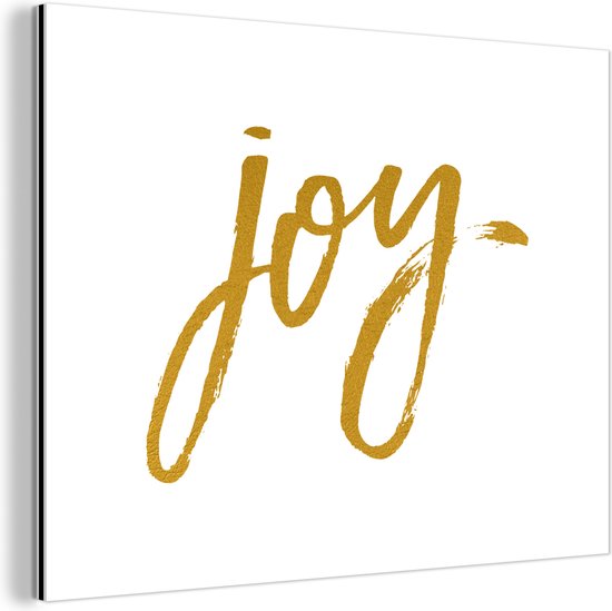 Wanddecoratie Metaal - Aluminium Schilderij Industrieel - Quotes - Goud - Joy - Spreuken - Kerst - 40x30 cm - Dibond - Foto op aluminium - Industriële muurdecoratie - Voor de woonkamer/slaapkamer