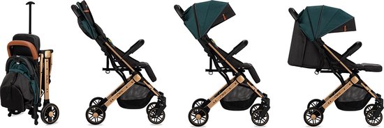 MoMi Estelle Kinderwagen - Lichtgewicht Buggy - Compact Opvouwbaar - Met Verstelbare Rugleuning - Reisbuggy 6+ Maanden - Groen/Goud van MoMi — afbeelding 3