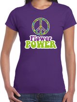 Toppers Jaren 60 Flower Power verkleed shirt paars met groene en paarse letters dames - Sixties/ jaren 60 kleding S