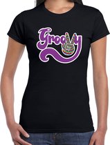Toppers Jaren 60 Flower Power Groovy verkleed shirt zwart met psychedelische peace teken dames - Sixties/jaren 60 kleding S