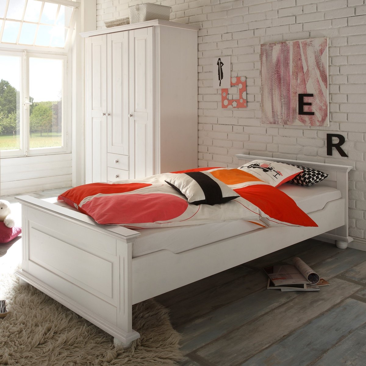 Emob - Eenpersoonsbed Laurel - 90x200 - Wit