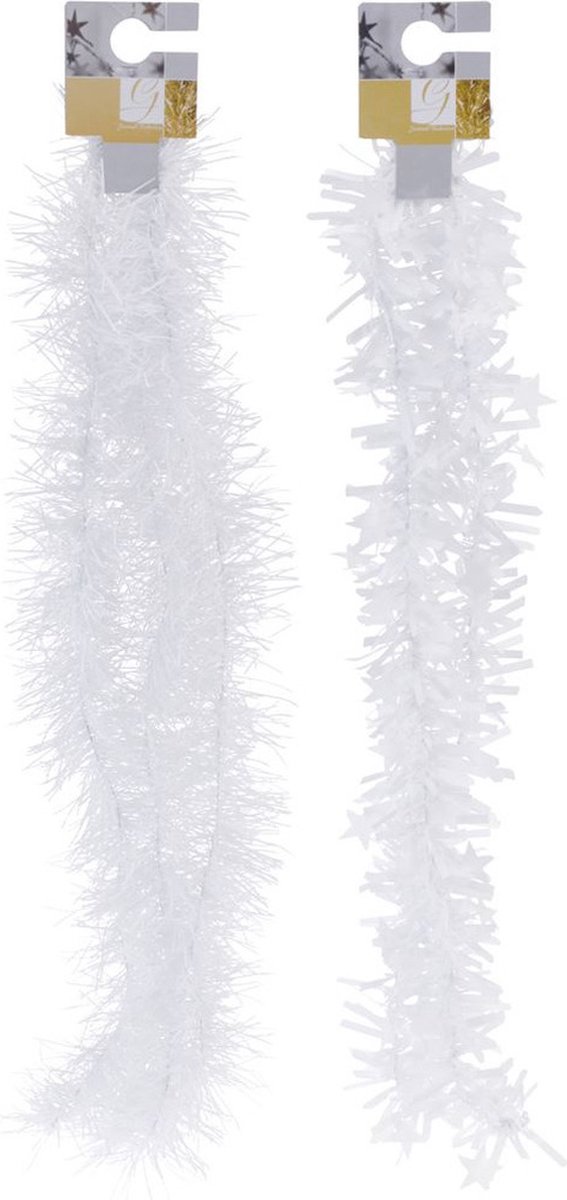 6x Witte folieslingers fijn 180 cm - Kerstversiering - Kerstboom decoraties