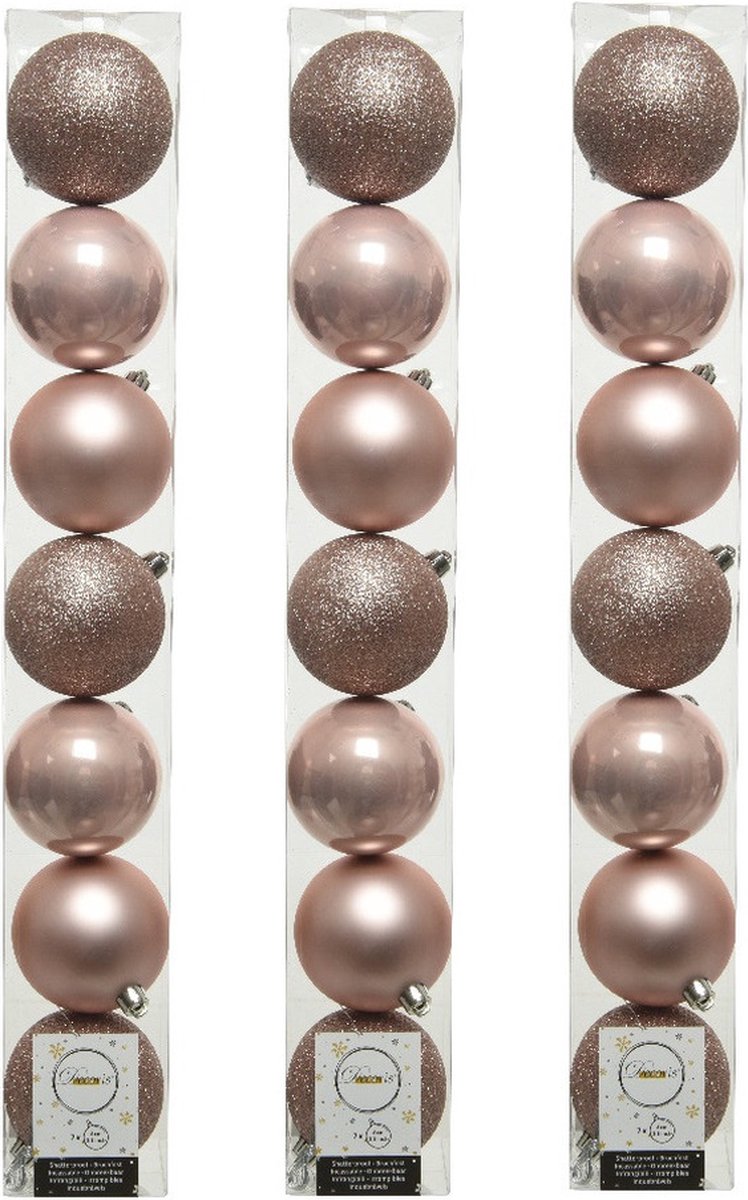 21x stuks kunststof kerstballen lichtroze (blush) 8 cm - Mix - Onbreekbare plastic kerstballen