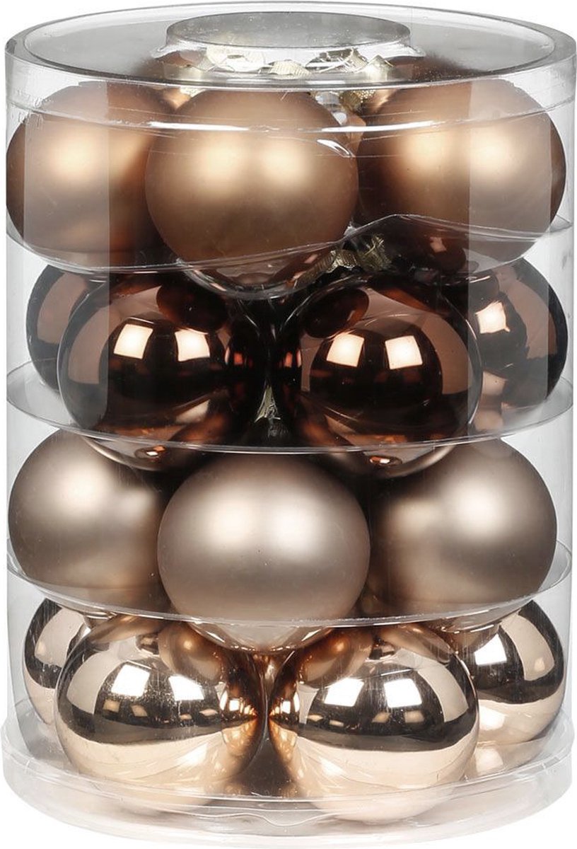 Christmas Goods Kerstballen set - 60x stuks - glas - bruin mix - 6 cm - glans/mat - kerstversiering