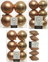 Kerstversiering kunststof kerstballen camel bruin 6-8-10 cm pakket van 50x stuks - Kerstboomversiering