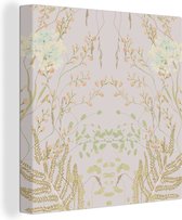 Canvas Schilderij Bladeren - Bloemen - Pastel - Grijs - 90x90 cm - Wanddecoratie