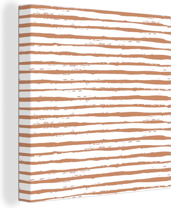 Toile Peinture Rayures - Wit - Marron - 90x90 cm - Décoration murale