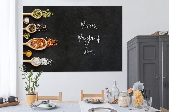 Peinture sur toile Pizza. Pâtes & Vin. - Citations - Nourriture - Épices - Proverbes - 150x100 cm - Décoration murale