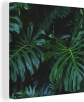 Canvas Schilderij Monstera - Bladeren - Tropisch - Jungle - 50x50 cm - Wanddecoratie