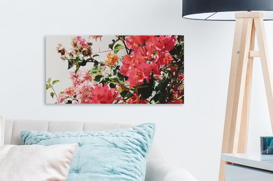 Peinture sur toile Fleurs - Buisson - Été - Rose - 40x20 cm - Décoration murale