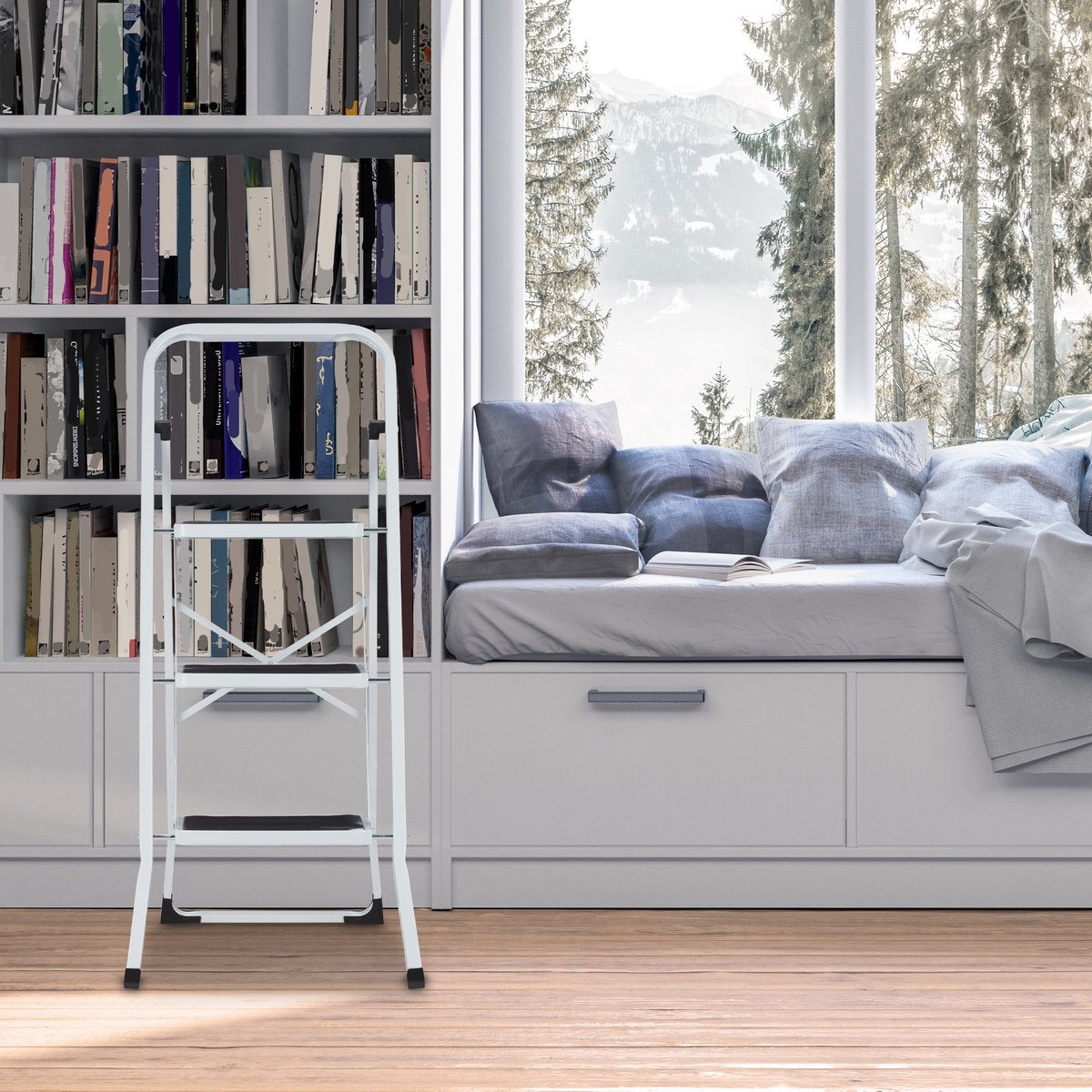 Relaxdays huishoudtrap - keukentrap - inklapbaar - ladder - metaal - trapladder - 2 tredes – foto 2